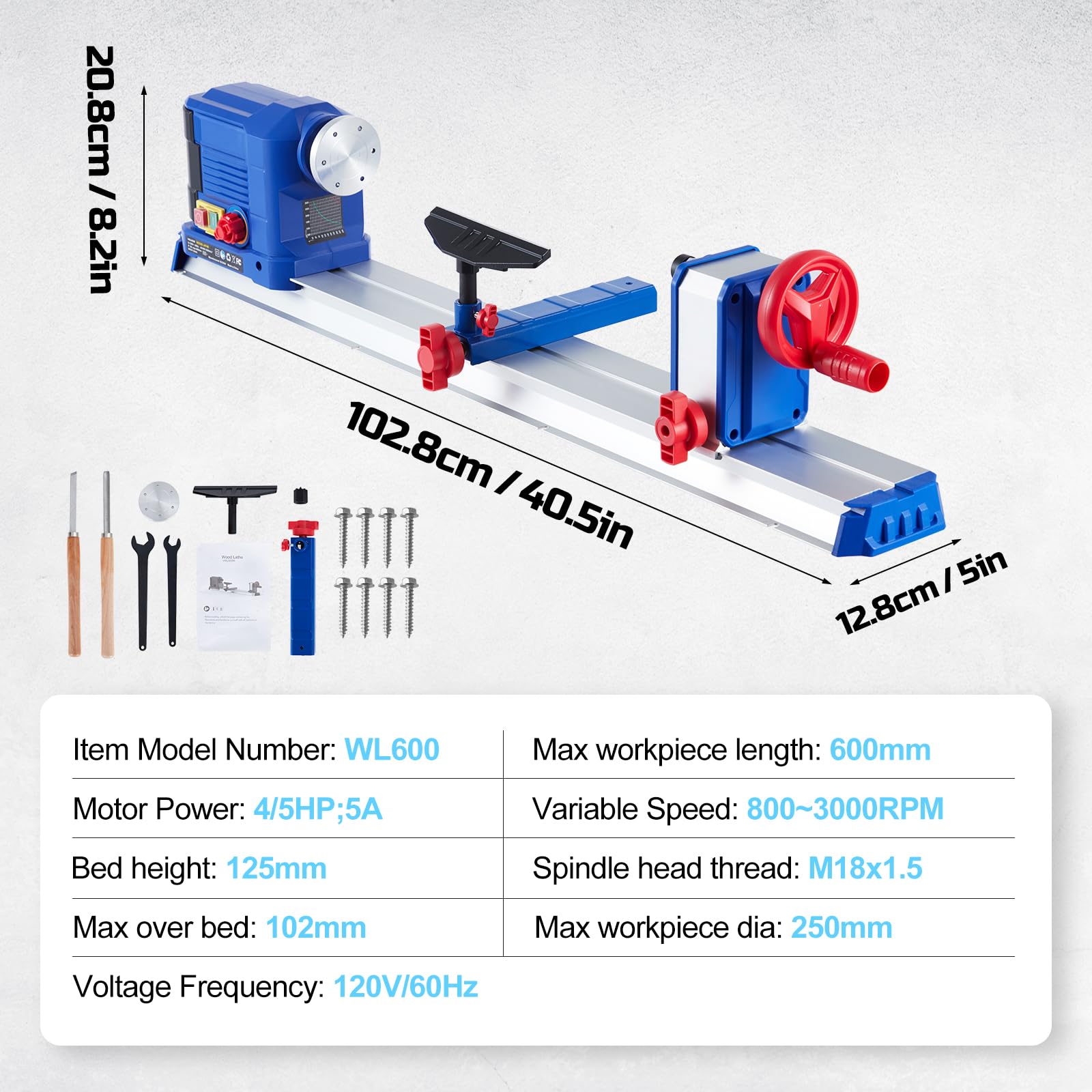 Garvee Wood Lathe, 10" x 24" Benchtop Wood Lathe Machine 0.8 HP 600W Infinitely Variable Speed 800-3000 RPM, Wood Turning Lathe Machine with Wrench & 2 Chisels for Woodworking, Woodturning