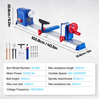 Garvee Wood Lathe, 10" x 24" Benchtop Wood Lathe Machine 0.8 HP 600W Infinitely Variable Speed 800-3000 RPM, Wood Turning Lathe Machine with Wrench & 2 Chisels for Woodworking, Woodturning