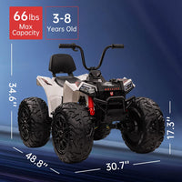 Garvee Ride - P Series: 24V Kids Quad ATV, Ride on Car 4WD Quad Electric Vehicle, 4x80W Powerful Engine, with 7AHx2 Large Battery, Accelerator Handle, EVA Tire, Full Metal Suspension, LED Light, Bluetooth&Music - White