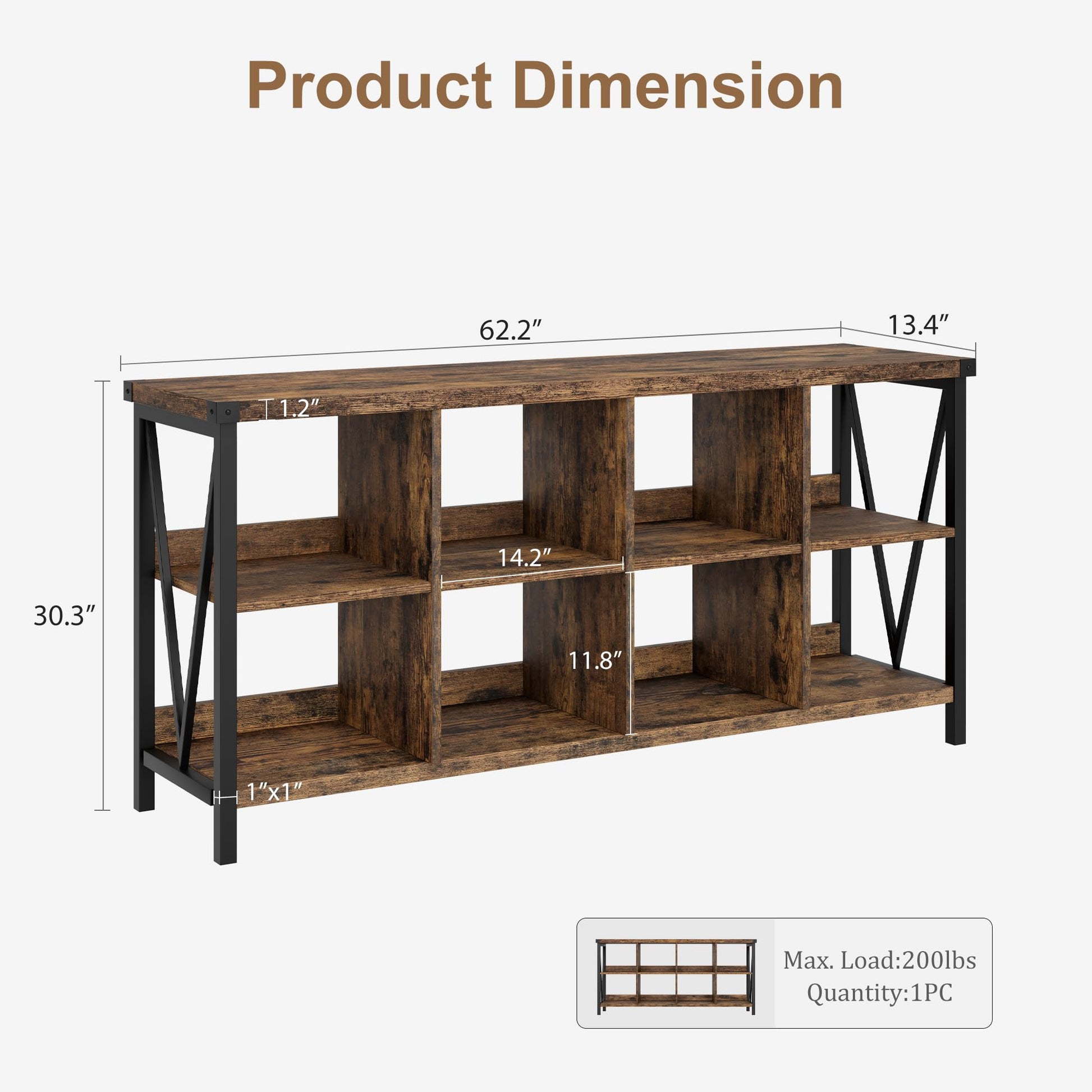 Garvee Console Table, Rustic 3 Tier Sofa Table Behind Couch, Industrial Metal Entryway Table with Storage Shelf, Farmhouse Wooden Foyer Hallway Table for Entry Living Room, Rustic Brown