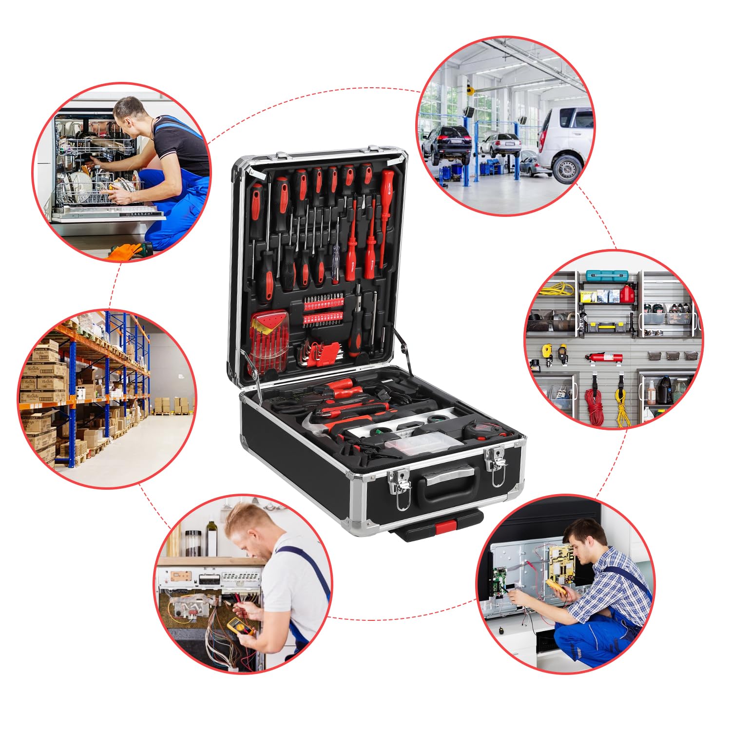 Garvee 800-Piece Tool Kit with Aluminum Trolley Case - Mechanic Rolling Tool Box, Socket Wrench Hand Tools, Household Repair Kit, and Tool Belt
