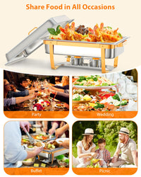 Garvee 8QT Chafing Dish Buffet Set (4-Pack) - Foldable Food Warmers with Spoons & Tweezers for Weddings, Parties, Banquets, and Catering Events (Gold)
