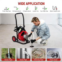 Garvee Auto Feed 100 FT x 3/8 Inch Drain Cleaner Machine with 370W Motor, Portable Sewer Snake Auger with 8 Cutters & Air-Activated Foot Switch, Fits 1" to 4" Pipes, Black & Red