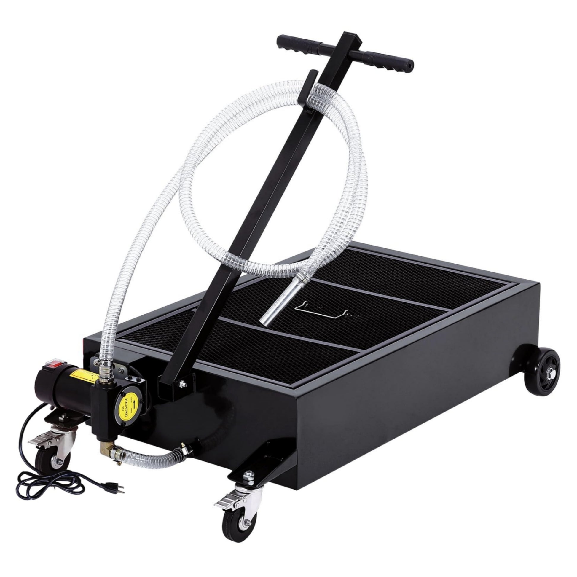 Garvee 25 Gallon Oil Drain Pan with 110V Electric Pump, 8FT Hose, Folding Handle, Carbon Steel, Wheels, for Cars, SUVs, Trucks, Buses, RVs