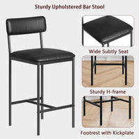 Garvee Counter Height Bar Stools Set of 2, Classic Barstools with PU Leather, Footrest, Ergonomic Soft Backrest, Easy Assembly, Ideal for Kitchen Island, Black