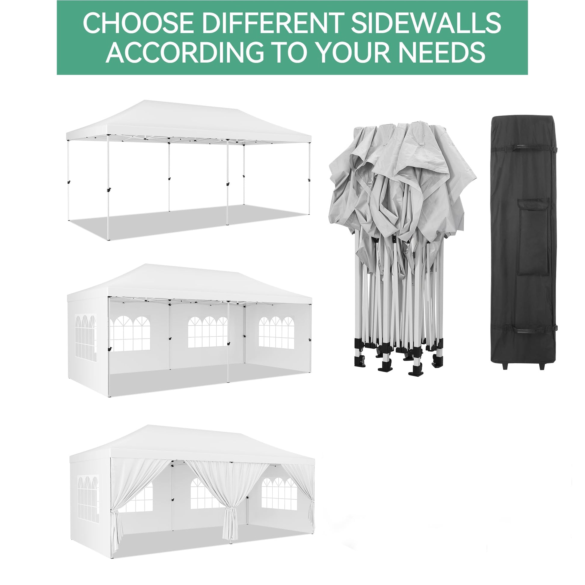 Garvee Upgraded 10x20ft Pop-Up Canopy Tent with 6 Removable Sidewalls - Heavy Duty Commercial Tent for Parties, Roller Bag, Sand Bags & Stakes, White