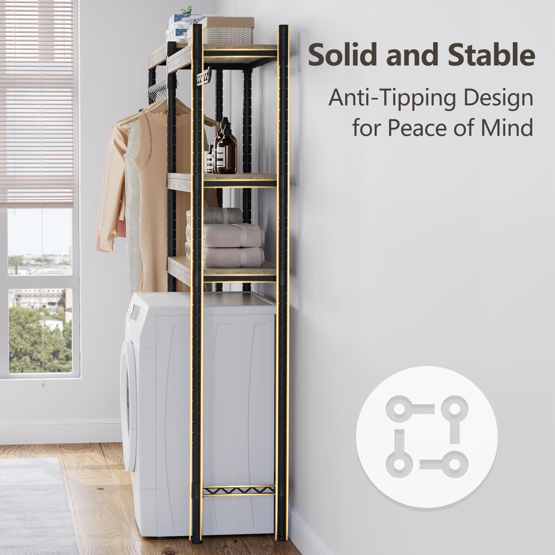 Garvee Over The Washer and Dryer Storage Shelf- Laundry Room Organization Space Saving Laundry Drying Clothes Racks Heavy Duty Adjustable Height Bathroom Shelf for Home Decor (Metal, 30" A)