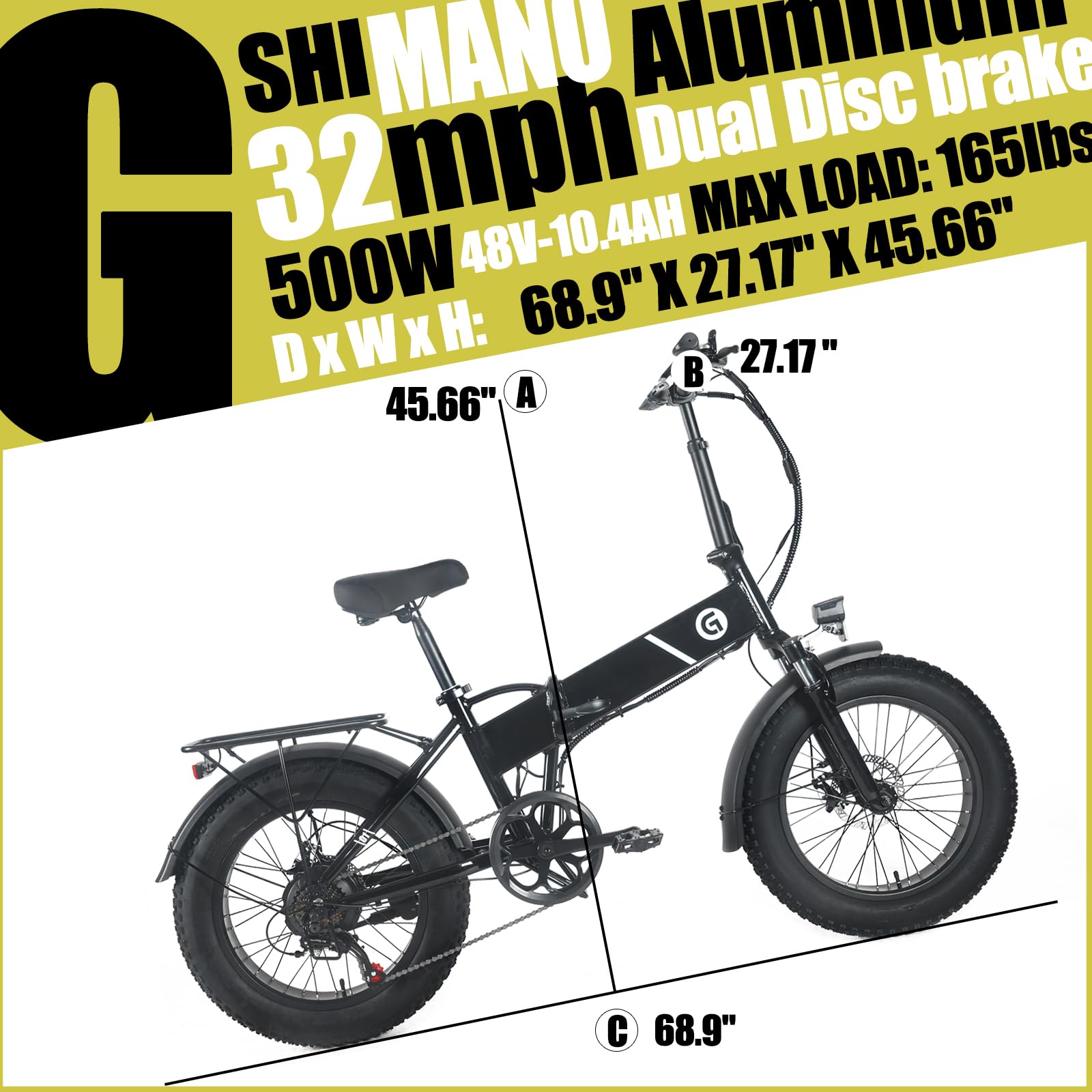Garvee 20" x 4.0 Fat Tires Folding Electric Bike for Adults, 48V Removable Lithium Battery 750W Peak Power E-Bike, Large LCD Display, 6 Levels of Pedal Assist for Commuting and Riding