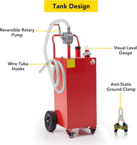 Garvee 30 Gallon Fuel Gas Caddy with 8 Inch Wheels Siphon Pump, Manual Nozzle 360° Swivel Connector, Portable for Car Mower Tractor Boat Motorcycle, Red