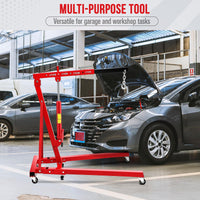 Garvee 2 Ton Hydraulic Engine Hoist 4400LB Heavy Duty Foldable Crane 6 Casters Leveler for Garage Auto Repair, Red