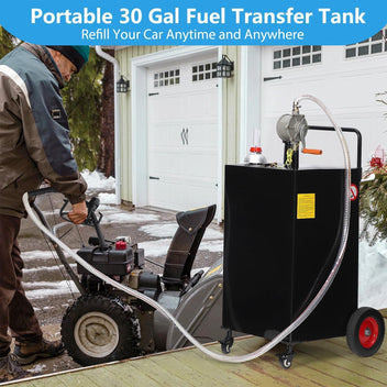 Garvee 30 Gallon Fuel Gas Caddy with 8 Inch Wheels Siphon Pump, Manual Nozzle 360° Swivel Connector, Portable for Car Mower Tractor Boat Motorcycle, Black