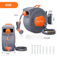 Garvee 1/2 in × 100 ft Retractable Garden Hose Reel, Wall Mount Auto Rewind, 9-Pattern Nozzle
