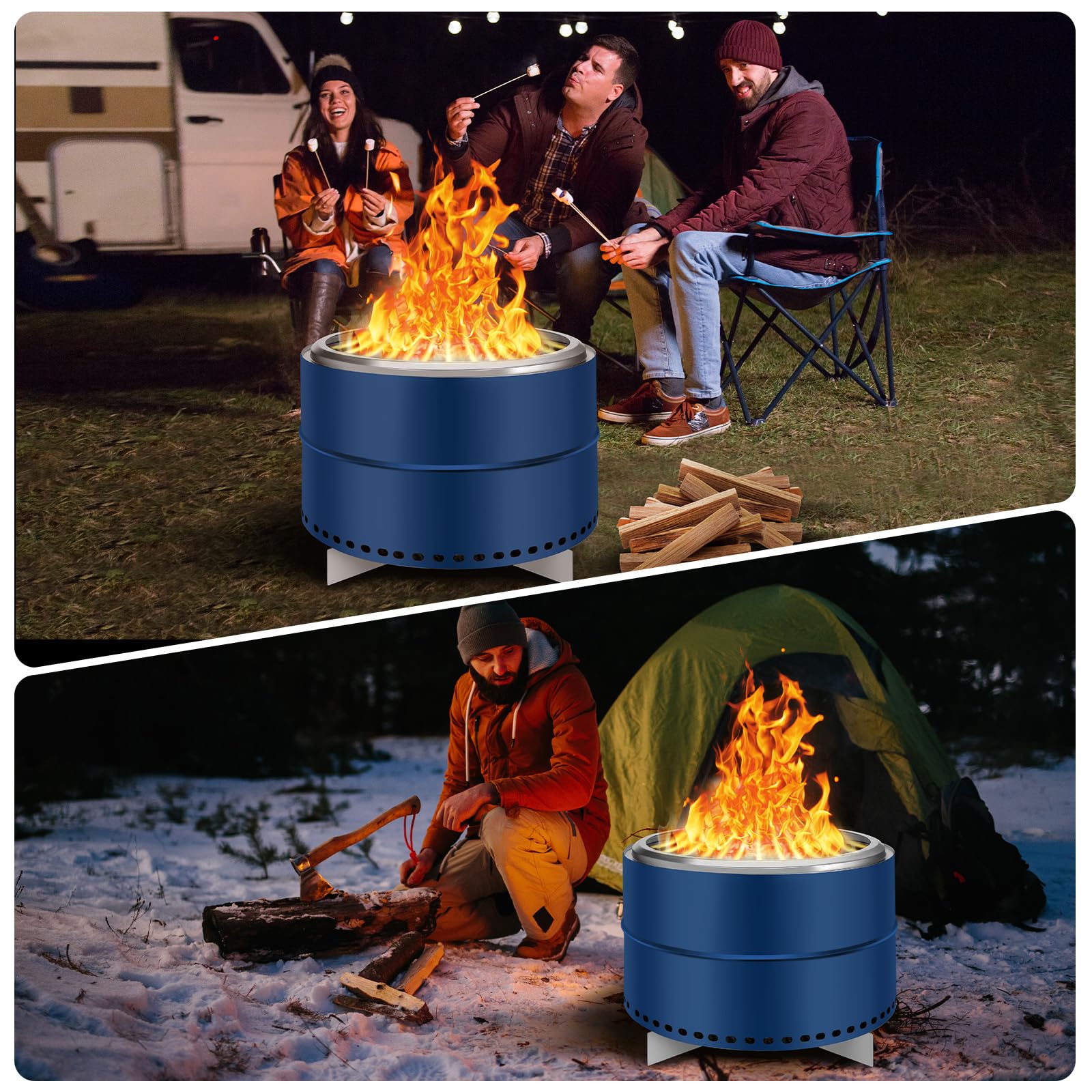 Garvee 27 Inch Portable Smokeless Firepit with Stand, Bonfire Wood Burning Fire Pit for Camping & Picnic Outside, Stainless Steel Large Fire Pit with Carry Bag, Split Structure