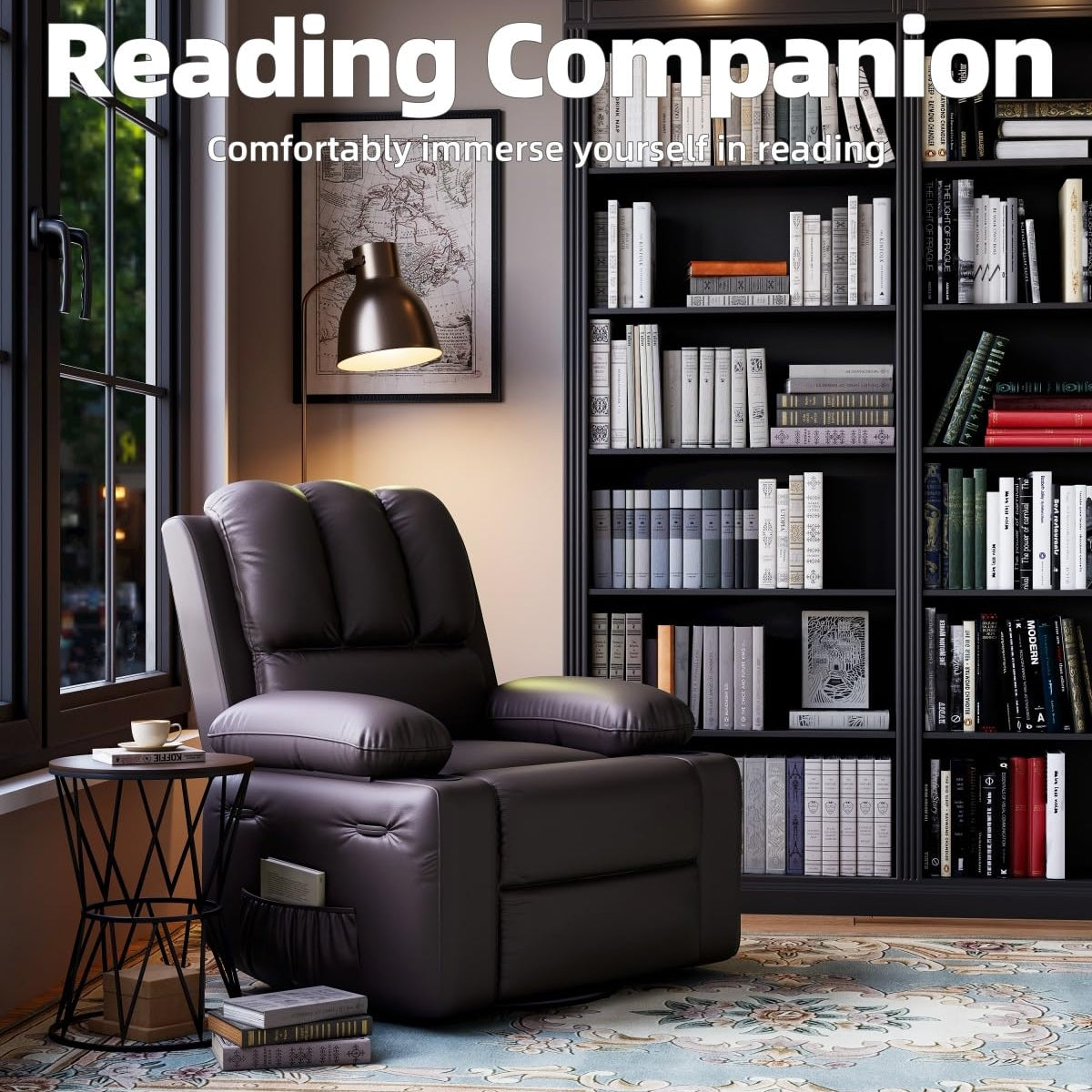 Garvee Oversized 27" Recliner Chairs with Heat and Massage, 360° Swivel Lazy Boy Recliner Chair for Adults, Manual Rocking Chair with Cup Holder for Living Rooms, Bedrooms and Nurseries, Coffee