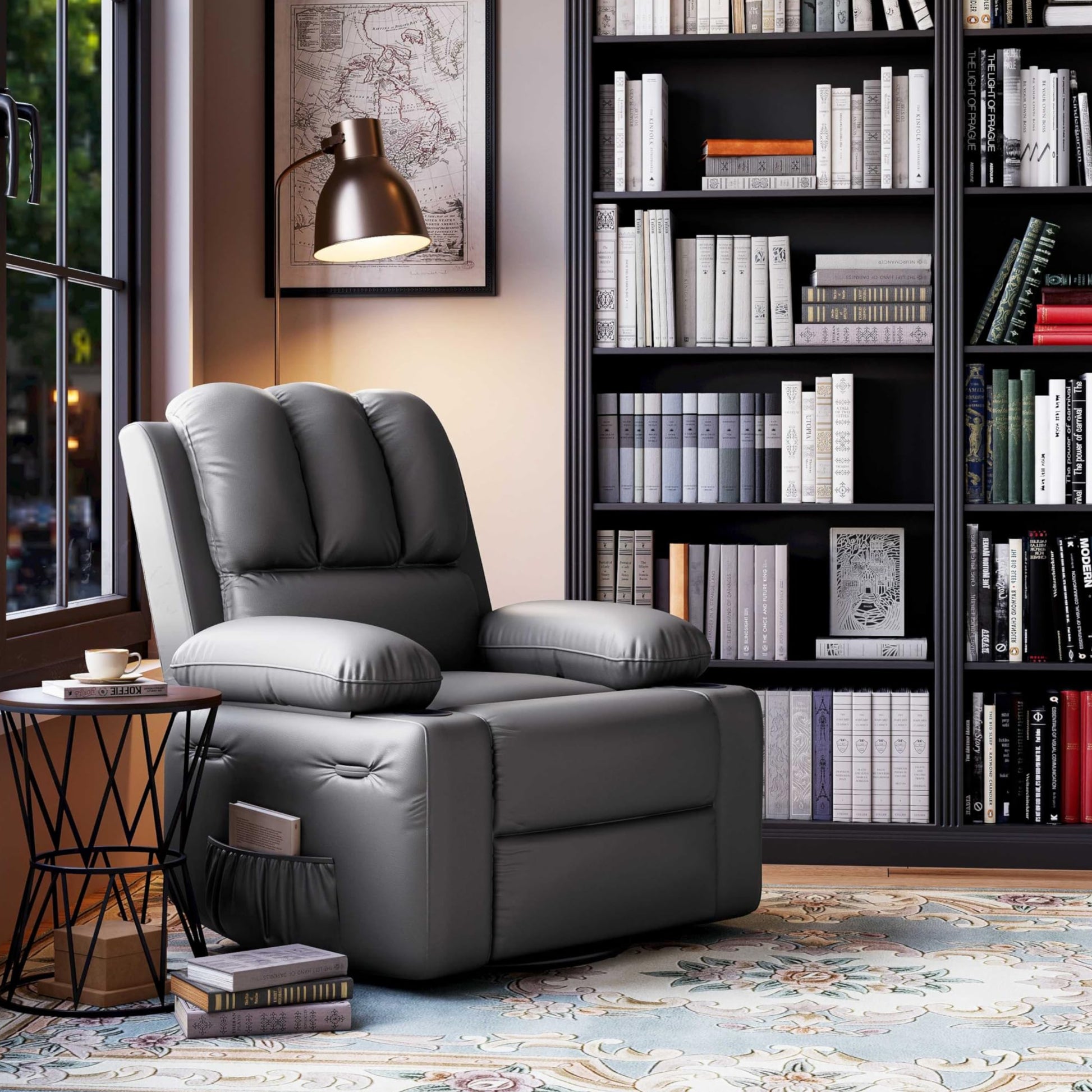 Garvee 22" Widen Rocker Swivel Recliner Chair, Lazy Boy Recliner for Adults, with 1.5X Sponge Filling, Side Pocket, and Cup Holder, for Living Room, Bedroom, and Nursery, Grey