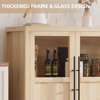 Garvee Sideboard Buffet Cabinet with 4 Glass Doors, 55" Large Buffet Cabinet with Storage, Modern Farmhouse Storage Cabinet Table for Kitchen Dining Room, Living Room, Natural
