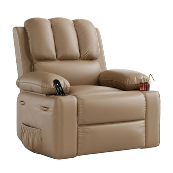 Garvee 22" Widen Rocker Swivel Recliner Chair, Lazy Boy Recliner for Adults, with 1.5X Sponge Filling, Side Pocket, and Cup Holder, for Living Room, Bedroom, and Nursery, Tan