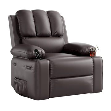 Garvee 22" Widen Rocker Swivel Recliner Chair, Lazy Boy Recliner for Adults, with 1.5X Sponge Filling, Side Pocket, and Cup Holder, for Living Room, Bedroom, and Nursery, Coffee