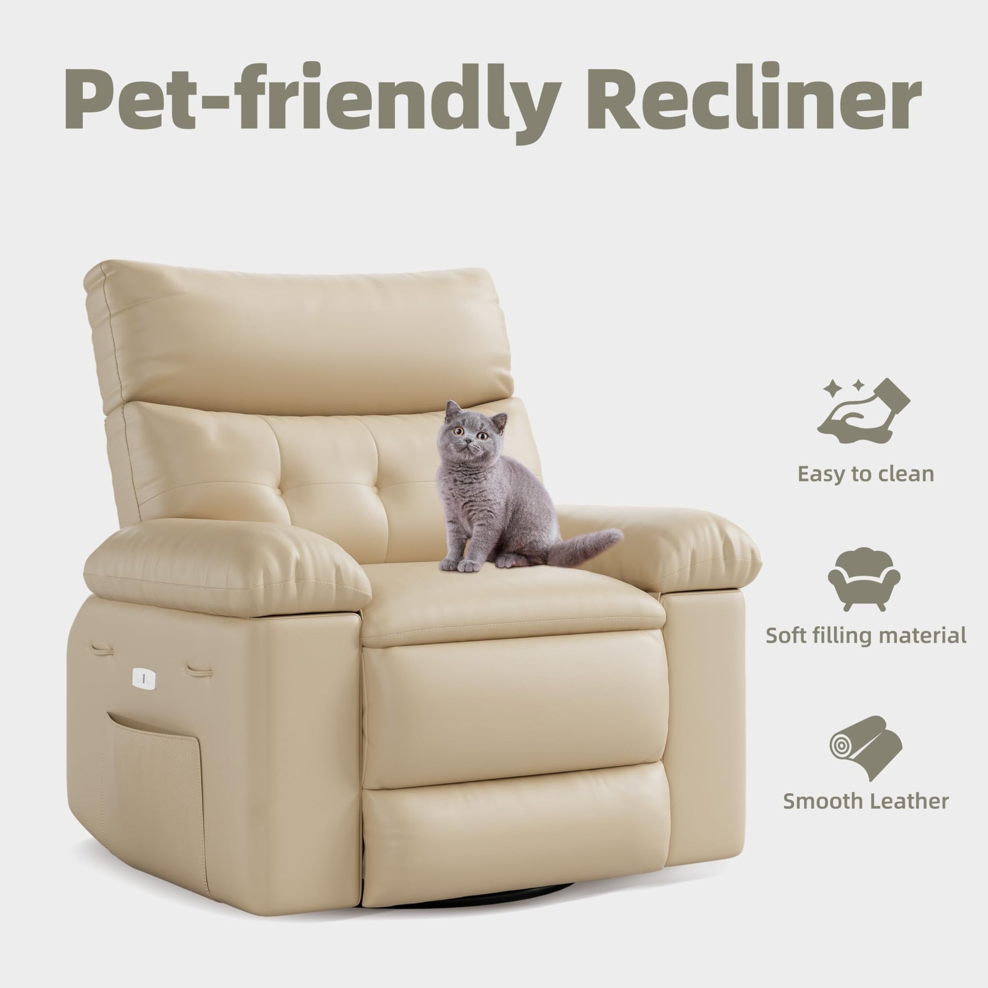 Garvee 22" Widen Rocker Swivel Recliner Chair, Lazy Boy for Adults, with Vibrating Massage and Heating, 1.5X Sponge Filling, Side Pocket, for Living Room, Bedroom, and Nursery
