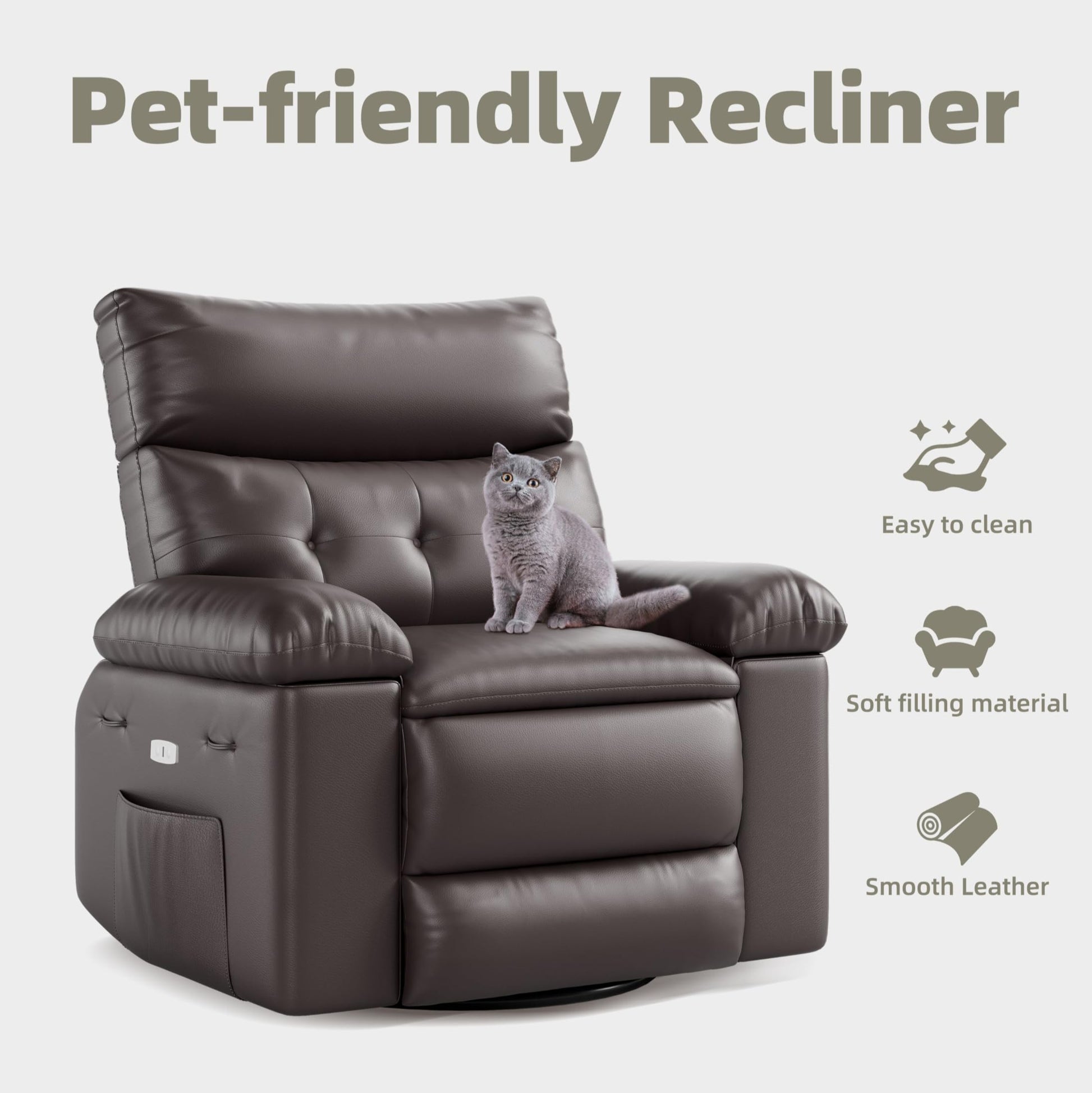 Garvee 22" Widen Rocker Swivel Recliner Chair, Lazy Boy for Adults, with Vibrating Massage and Heating, 1.5X Sponge Filling, Side Pocket, for Living Room, Bedroom, and Nursery