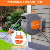 Garvee 1/2 in × 100 ft Retractable Garden Hose Reel, Wall Mount Auto Rewind, 9-Pattern Nozzle