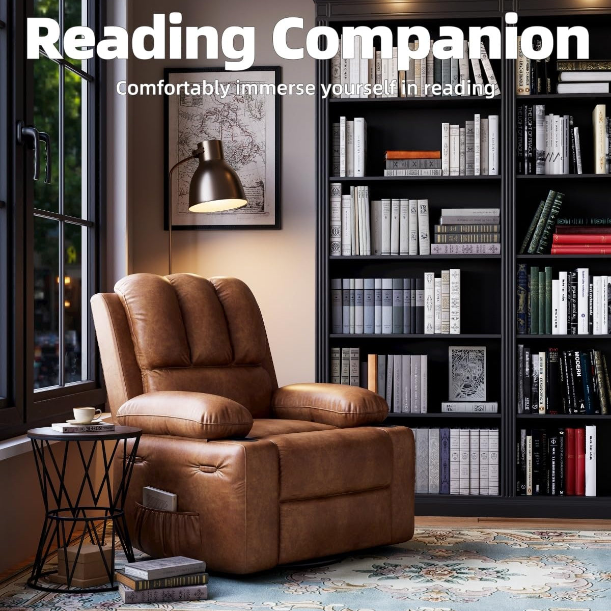 Garvee Oversized 27" Recliner Chairs with Heat and Massage, 360° Swivel Lazy Boy Recliner Chair for Adults, Manual Rocking Chair with Cup Holder for Living Rooms, Bedrooms and Nurseries, Retro Brown