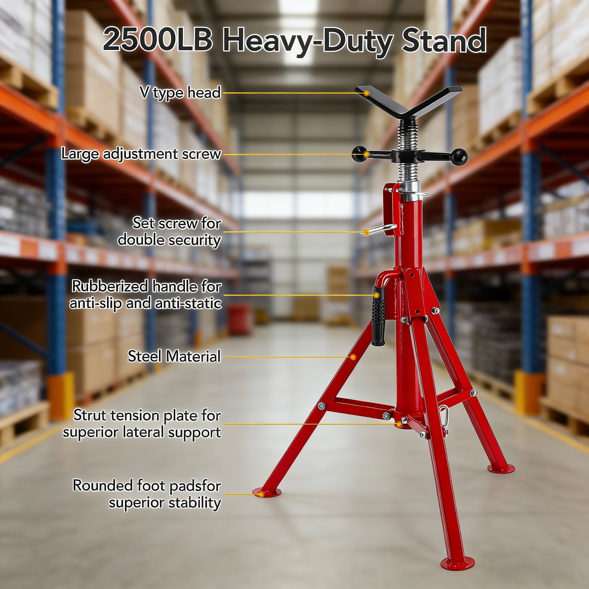 Garvee Heavy Duty Steel Jack Stand V Head Pipe Jack Stand 28"-52" Portable Folding 2500 lb Load Carbon Steel