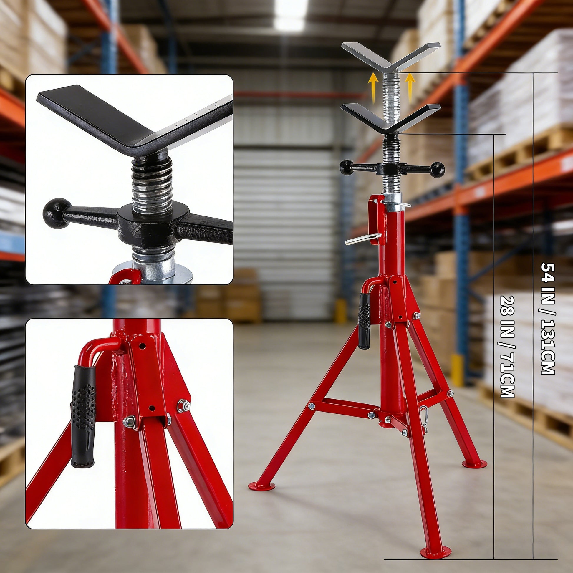 Garvee Heavy Duty Steel Jack Stand V Head Pipe Jack Stand 28"-52" Portable Folding 2500 lb Load Carbon Steel