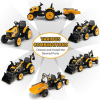 Garvee Ride P Series 3-in-1 Ride-On Tractor, 24V Electric, Excavator & Bulldozer, Remote Control, LED, Music, USB/Bluetooth max 66 lbs - Bright-Yellow