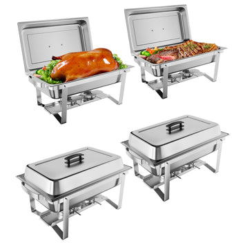 Garvee 8QT(1×1/1Pan)Chafing Dish Buffet Set of 4 Stainless Steel Food Servers & Warmers, Includes Water Pan, for Weddings, Parties, Banquets, Catering