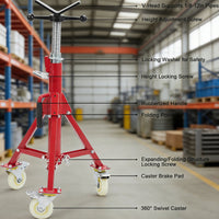 Garvee Adjustable V-Head Pipe Jack Stand with Casters, 28-52 Inch Height, 2500 lb Capacity, Heavy Duty Carbon Steel, Foldable & Portable, Corrosion-Resistant, Suitable for Various Applications