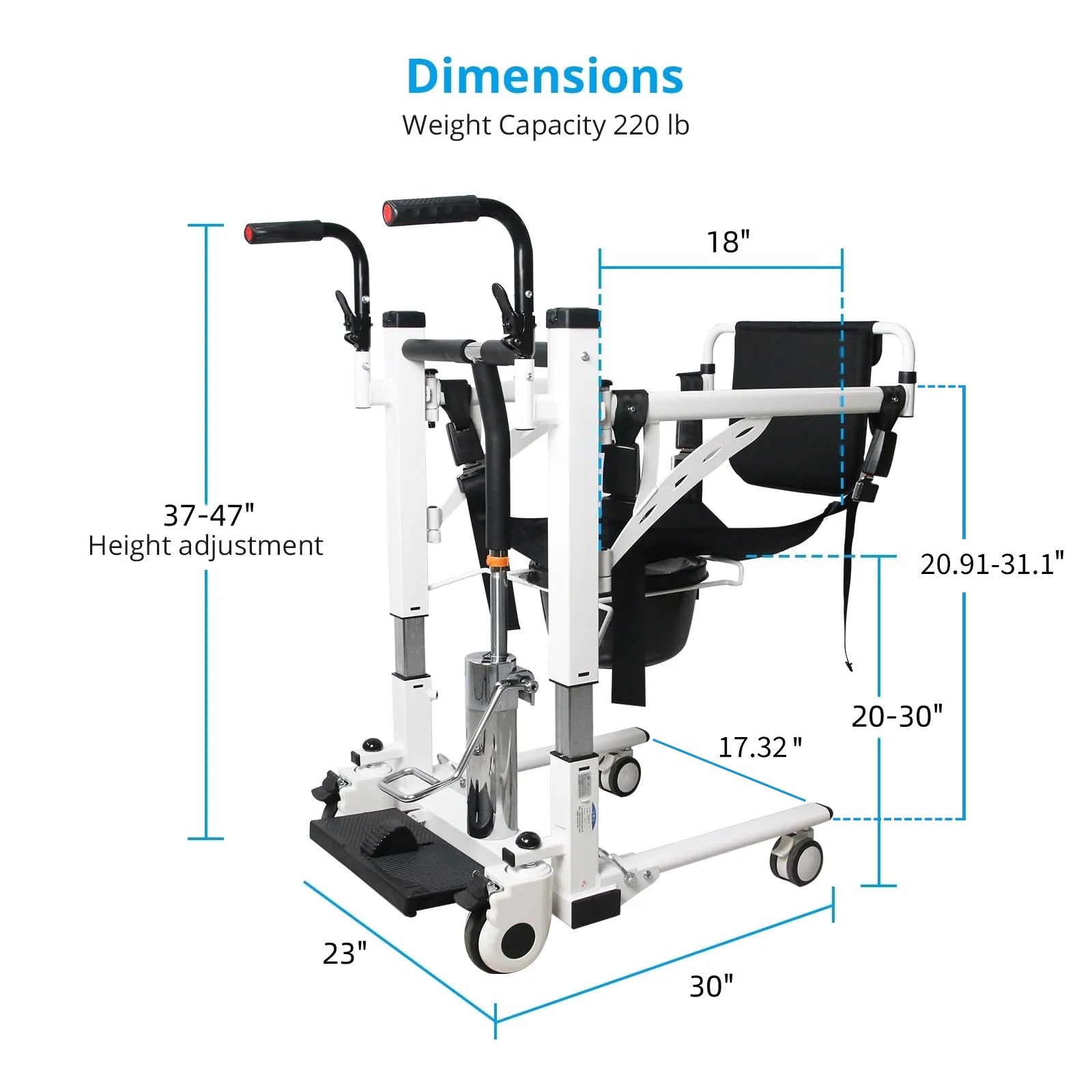 Garvee Hydraulic Patient Transfer Lift Chair with Backrest and Commode, Adjustable Seat Height, Shower Chair, Elderly Lift-Assisted Bedside Toilet Chair for Home Use Multifunctional Transfer Wheelchair