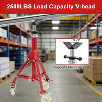 Garvee Adjustable V-Head Pipe Jack Stand with Casters, 28-52 Inch Height, 2500 lb Capacity, Heavy Duty Carbon Steel, Foldable & Portable, Corrosion-Resistant, Suitable for Various Applications