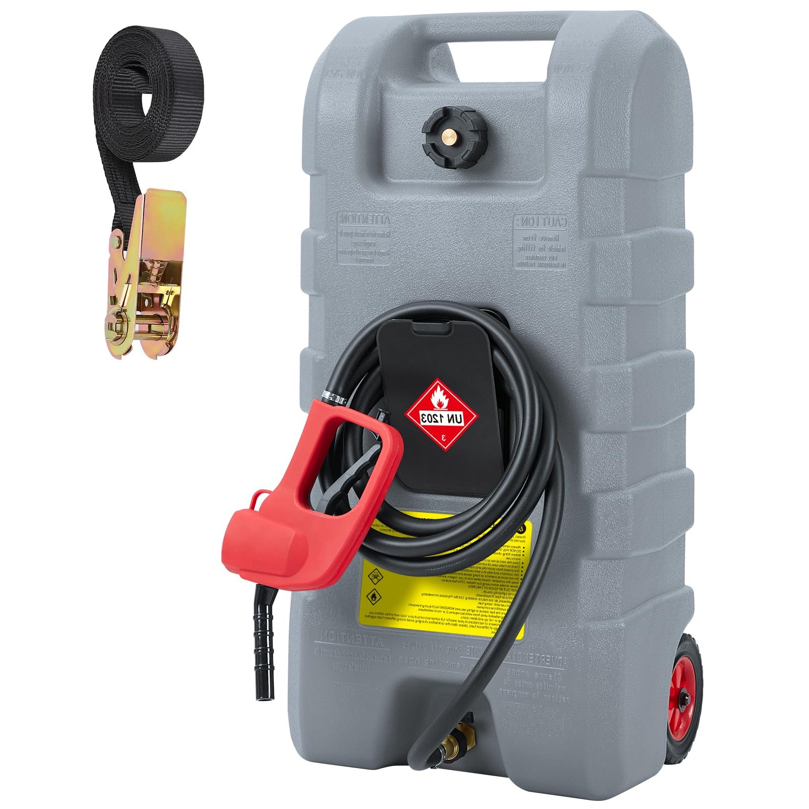 Garvee 15 Gallon Portable Fuel Caddy, 10-ft hose, siphon pump, 7.5 L/min manual nozzle, diesel/gasoline tank - Gray