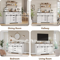 Garvee 6 Drawer Dresser, 47 Inch Farmhouse Chest of Drawer with 2 Sliding Barn Doors, Rustic Wooden Storage Cabinet with Adjustable Shelves for Bedroom Living Room Dining Room