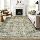 Garvee 8'x10' Area Rugs Vintage Floral Distressed Rug ,Non-Slip Low Pile Distressed Indoor Carpet Soft Rug for Living Room Bedroom - Light Brown