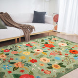 Garvee Green Floral Area Rug for Living Room, 8x10 Machine Washable Large Rugs, 8x10 Non Slip Vintage Low Pile Soft Carpet for Home Bedroom Dining Room Farmhouse - Green