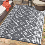 Garvee Outdoor Grey & White 9x12 Plastic Straw Rug, Modern Area Rug, Large Floor Mat for Outdoors, RV, Patio, Backyard, Deck, Picnic, Beach, Trailer, Camping, Porch, Balcony - Gray & White