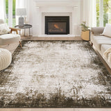 Garvee Modern Brown 8x10 Area Rug for Living Room Washable, Boho Abstract Large Area Rug with Non-Slip Backing, Ultra-Thin Soft Low Pile Bordered Vintage Rug Carpet for Bedroom Dining Room Indoor - Brown