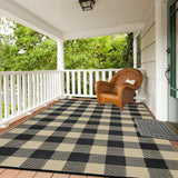 Garvee Outdoor Black & Brown 9x12 Large Waterproof Rug Uv Resistant Plastic Straw Rug Modern Black Camel Checkerboard Rug, Reversible Plaid Rug, Camping Carpet Picnic Mat for Beach, Backyard - Black & Brown