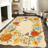 Garvee Floral Area Rugs for Living Room Bedroom 9x12 Soft Washable Rugs Stain Resistant Ultra-Thin Non-Slip Dining Room Rug Non-Shedding Accent Carpet for Office Home Decor, Yellow - Yellow