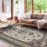 Garvee Traditional Medallion Border Area Rug, Washable Vintage Indoor Rug, Ultra-Thin Non-Slip Print Floor Carpet for Living Room Bedroom Kitchen Dining Room - Beige