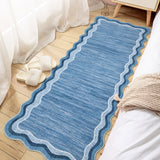 Garvee Modern Abstract Soft Runner Rug 2x6 Scalloped Washable Rug for Hallway, Non-Slip Non-Shedding Kitchen Carpet, Low-Pile Foldable Print Rug for Entryway Laundry Room Foyer, Blue - Blue