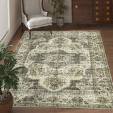 Garvee 6'x9' Area Rugs Vintage Floral Distressed Rug ,Non-Slip Low Pile Distressed Indoor Carpet Soft Rug for Living Room Bedroom - Dark Brown