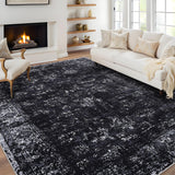 Garvee Large Area Rugs 10x13 Vintage Printed Living Room Rugs with Non-Slip Backing, Oriental Distressed Floor Carpet, Non-Shedding Soft Low Pile Accent Rugs for Office, Bedroom, Black - Black