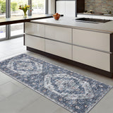 Garvee Hallway Runner Rugs 2x6 Vintage Printed Runner Carpet, Machine Washable Oriental Accent Carpet with Non-slip Backing, Non Shedding Low Pile Faux Wool Rug for Entryway, Laundry, Blue - Blue