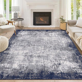 Garvee Modern Navy Blue & Grey 8x10 Area Rug for Living Room, Soft Bordered Abstract Washable Rug with Non-Slip Backing, Ultra-Thin Foldable Large Area Rug Floor Carpet for Bedroom Dining Room - Navy Blue & Gray