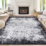 Garvee Modern Black & Grey 9x12 Area Rug for Living Room Washable, Soft Bordered Abstract Large Bedroom Rugs Indoor Floor Carpet, Low Pile Non-Slip Farmhouse Rugs for Dining Room - Black & Gray