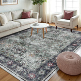 Garvee Persian Green 5x7 Living Room Washable Non Slip Vintage Retro Rugs Low Pile Chenille Print Rug for Bedroom Dining Room Home Office - Green