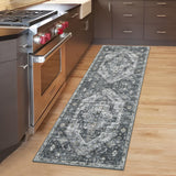Garvee Hallway Runner Rugs 2x6 Vintage Printed Runner Carpet, Machine Washable Oriental Accent Carpet with Non-slip Backing, Non Shedding Low Pile Faux Wool Rug for Entryway, Laundry, Gray - Gray